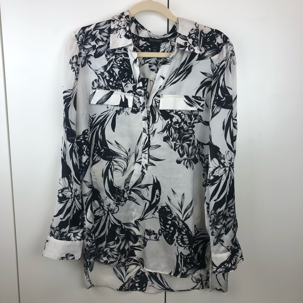 White House Black Market B&W Long Sleeve Blouse